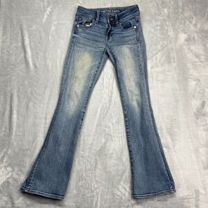 American Eagle Bootcut Jeans Womens 00 (26x30) Blue Denim Faded Super Stretch